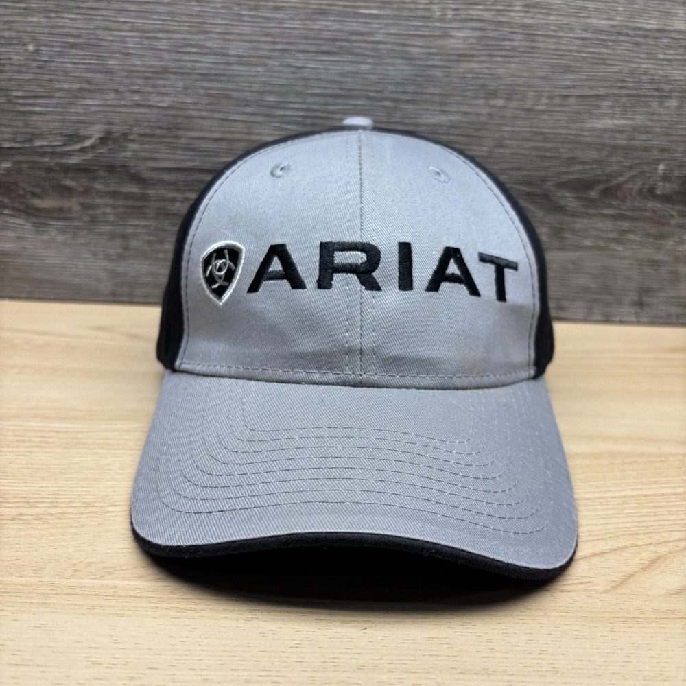 Ariat Hat Cap Strap Back Gray Black Embroidered Logo Western Cowboy Equestrian